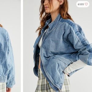 Free People Quilted Dolman Jacket in Cali Indigo S